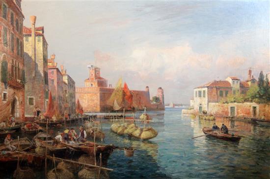 Gaston Roullet (1847-1925) Canal San Pietro, Venice 29.5 x 43.5in., unframed